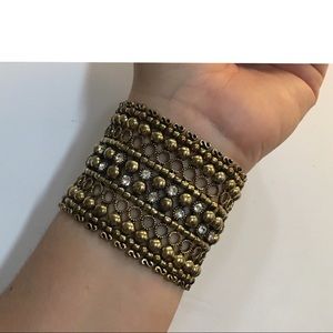 Stretchy boho gold layered bracelet diamond design